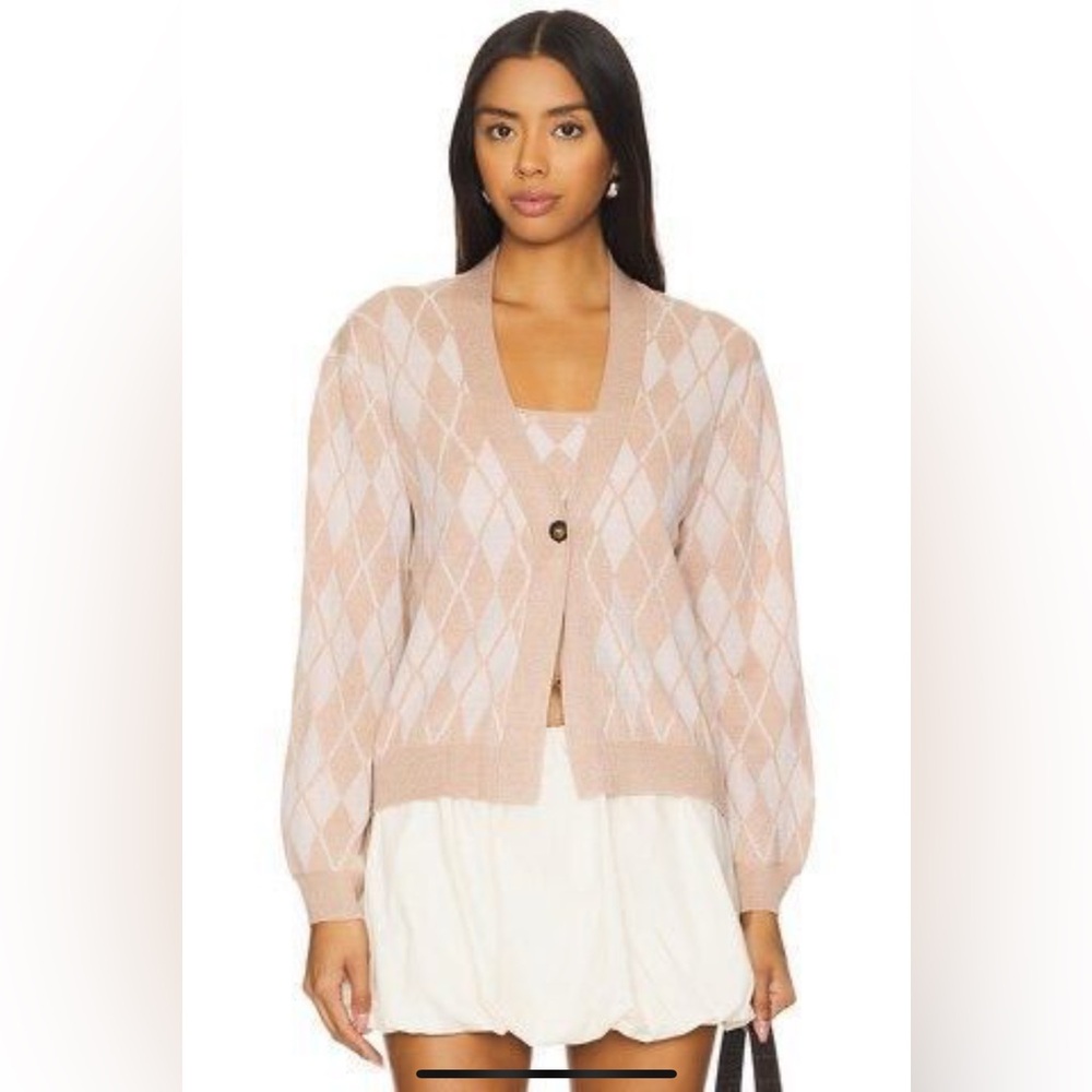 NWT Cassidy Argyle Cardigan by For‎ Love and Lemons in Brown/Pink Size Small